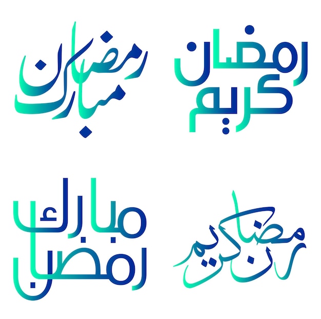 Vettore gratuito illustrazione vettoriale di gradiente verde e blu ramadan kareem con calligrafia islamica