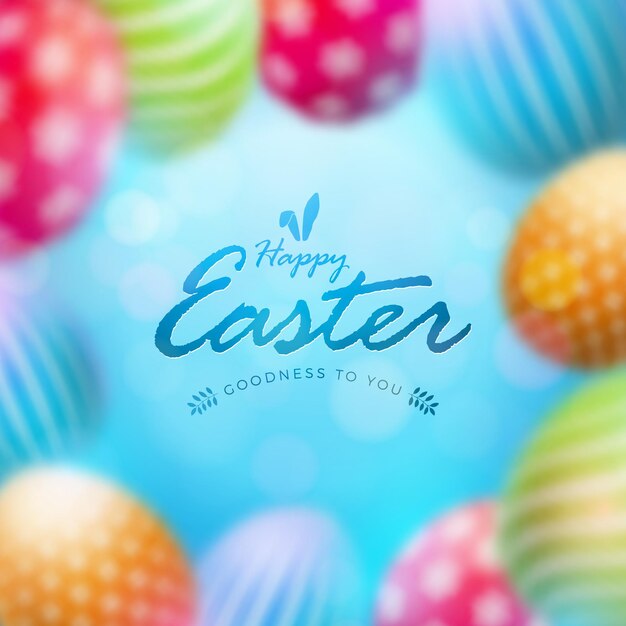 Vector Illustration of Happy Easter Holiday with Colorful Blurry Painted Egg and Typography Letter