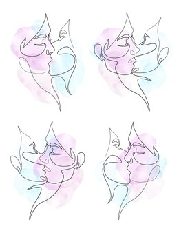 Векторная иллюстрация поцелуй двух девушек лесбийских пар концепция лгбт минималистичный стиль одной линии
