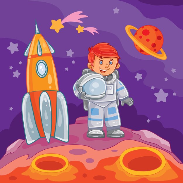 Vector illustration of a little boy astronaut