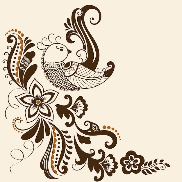 Векторная иллюстрация орнамент mehndi. Традиционный индийский стиль, декоративные цветочные элементы для татуировки хны, наклейки, дизайн mehndi и йоги, открытки и принты. Абстрактные цветочные векторные иллюстрации.