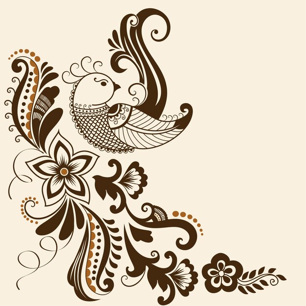 メーンディの装飾のベクトル図。伝統的なインディアンスタイル、ヘナのタトゥー、ステッカー、メッディとヨガのデザインのための装飾的な花の要素、カードとプリント。抽象的な花のベクトルのイラスト。