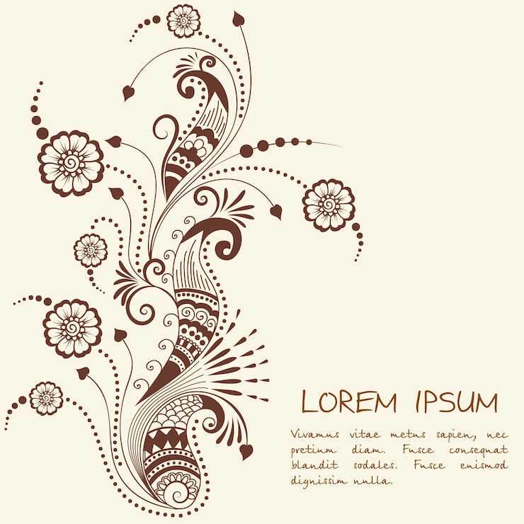 Free Vector vector illustration of mehndi ornament. traditional indian style, ornamental floral elements for henna tattoo, stickers, mehndi and yoga design, cards and prints. abstract floral vector illustration.