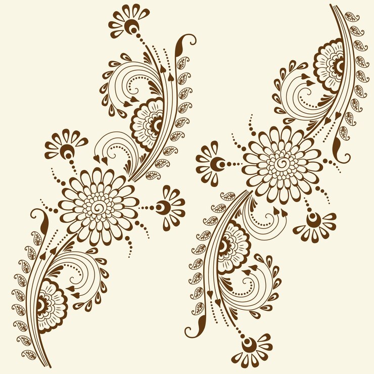 Free Vector vector illustration of mehndi ornament. traditional indian style, ornamental floral elements for henna tattoo, stickers, mehndi and yoga design, cards and prints. abstract floral vector illustration.
