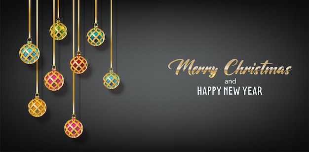 Vector illustration Merry Christmas and happy new year background. Holiday greeting banner, flyer an