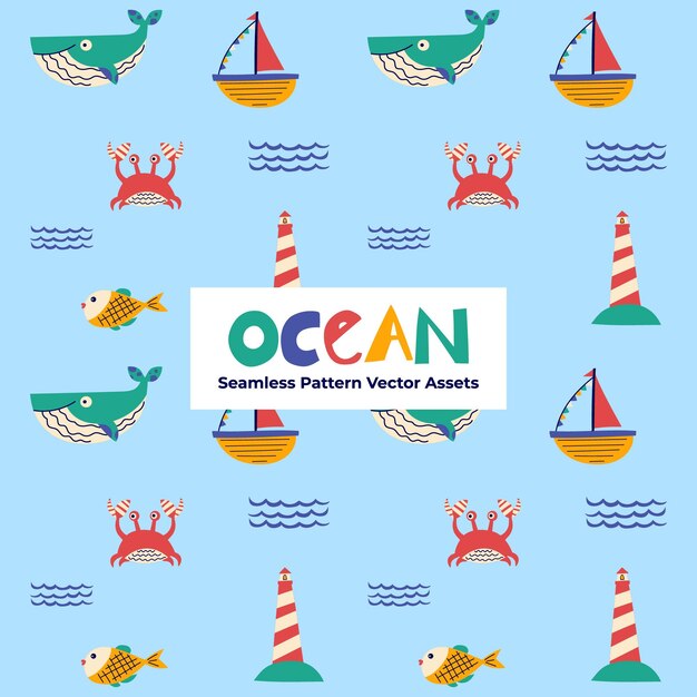 Free Vector vector illustration ocean elements seamless pattern
