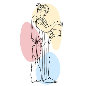 立っている​女性​の​アンティーク像​の​ベクトルイラストカラースポット​と​ギリシャ​彫刻​の​ライン​アート