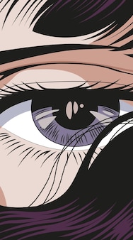 Векторная иллюстрация крупным планом женские глаза с распущенными волосами