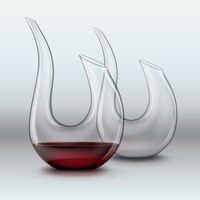 vector illustration of graceful decanters, empty and with red wine on gray gradient background
