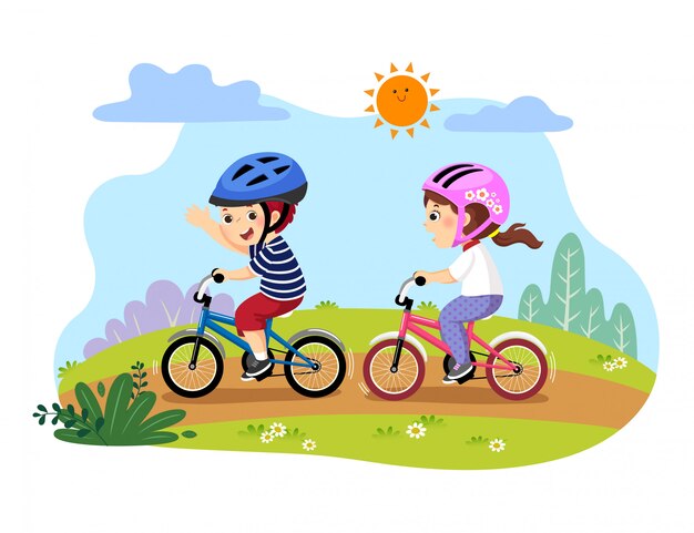 少女とバーディー乗馬自転車ハッピーサマー プレミアムベクター