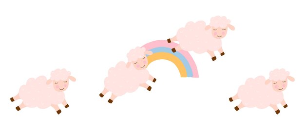 虹​を​飛び越えて​羊​の​ベクトル​イラスト​。​不眠症​の​概念​。​ベクトル​イラスト