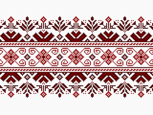 無料ベクター ウクライナの民間のシームレスなパターンの装飾のベクトル図。エスニック飾り。境界要素。伝統的なウクライナ語、ベラルーシ語の民族芸術ニット刺繍パターン -  vyshyvanka