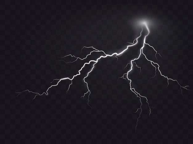 Free vector vector illustration of a realistic style of bright glowing lightning isolated on a dark, natural light effect.