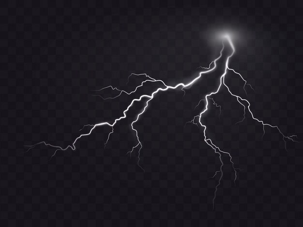 Vector illustration of a realistic style of bright glowing lightning isolated on a dark, natural light effect.