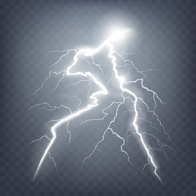 Vector illustration of a realistic style of bright glowing lightning isolated on a dark, natural light effect.