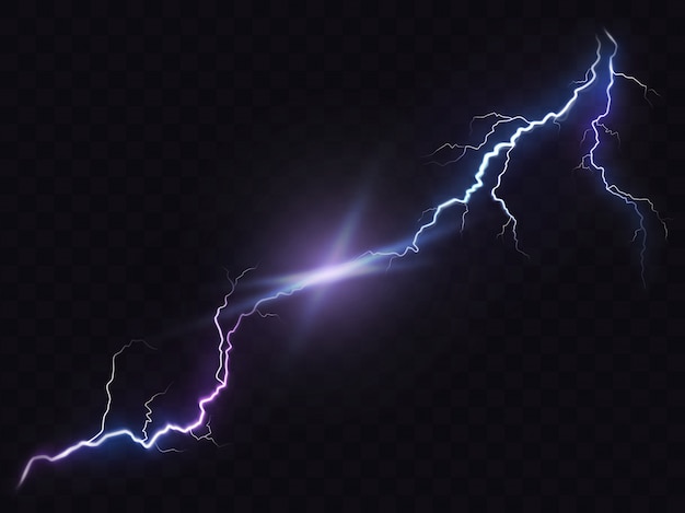 Vector illustration of a realistic style of bright glowing lightning isolated on a dark, natural light effect.