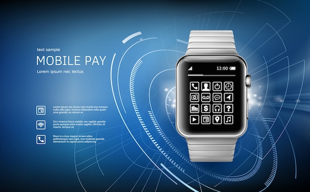 Vector illustration in a realistic style the concept of e-payments using the application on your wrist watch.