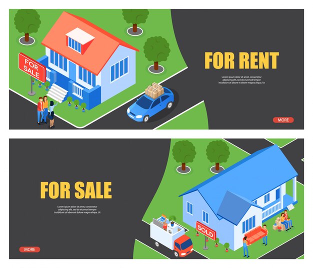 Векторные иллюстрации для аренды и продажи квартиры.