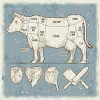 Free vector vector illustration set cuttings of beef.