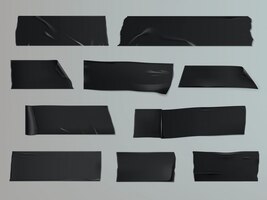 Illustrazione vettoriale set di diverse fette di un nastro adesivo con ombra e rughe