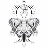 Free vector vector illustration of a sketch, tattoo art butterfly in abstract style, mystical, astrological symbol.