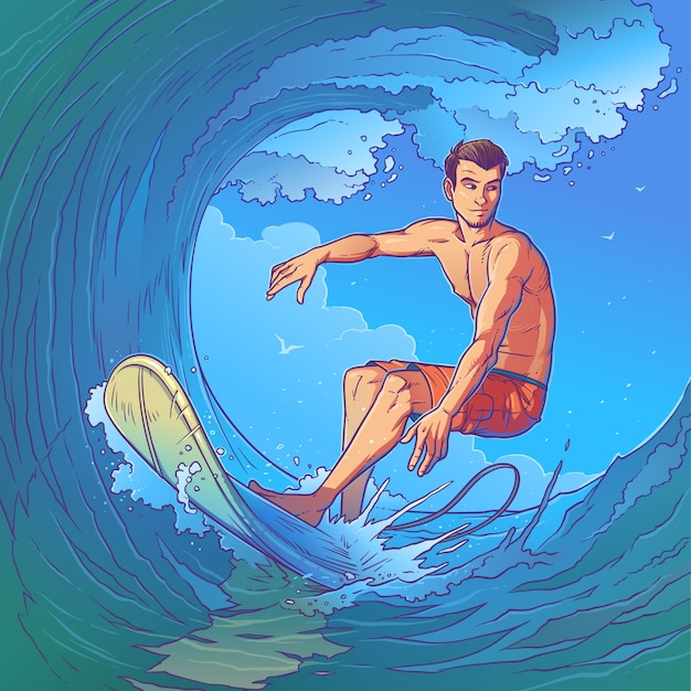 Free vector vector illustration of a surfer