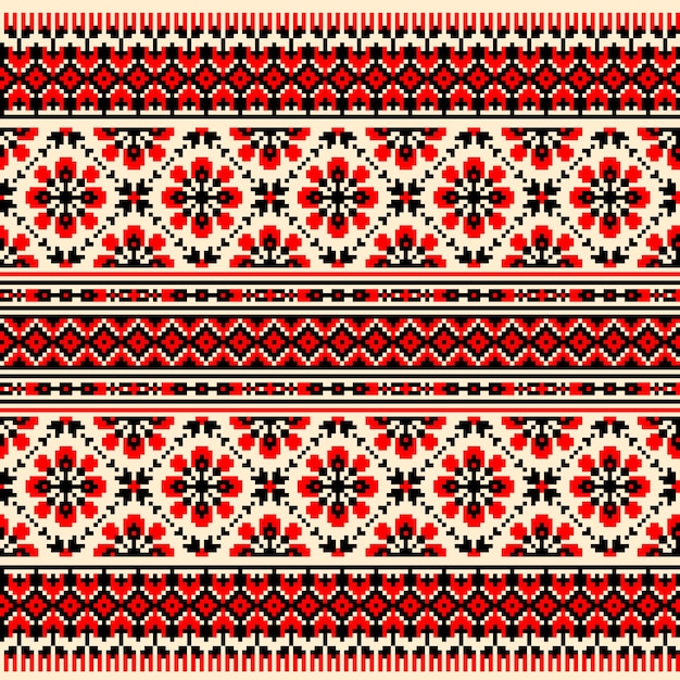 Vector illustration of Ukrainian folk seamless pattern ornament. Ethnic ornament. Border element. Traditional Ukrainian, Belarusian folk art knitted embroidery pattern - Vyshyvanka