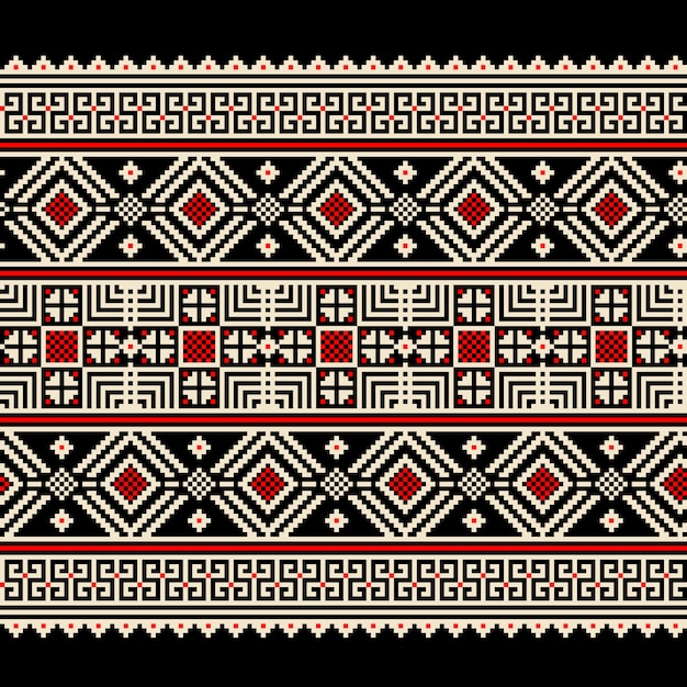 Vector illustration of Ukrainian folk seamless pattern ornament. Ethnic ornament. Border element. Traditional Ukrainian, Belarusian folk art knitted embroidery pattern - Vyshyvanka