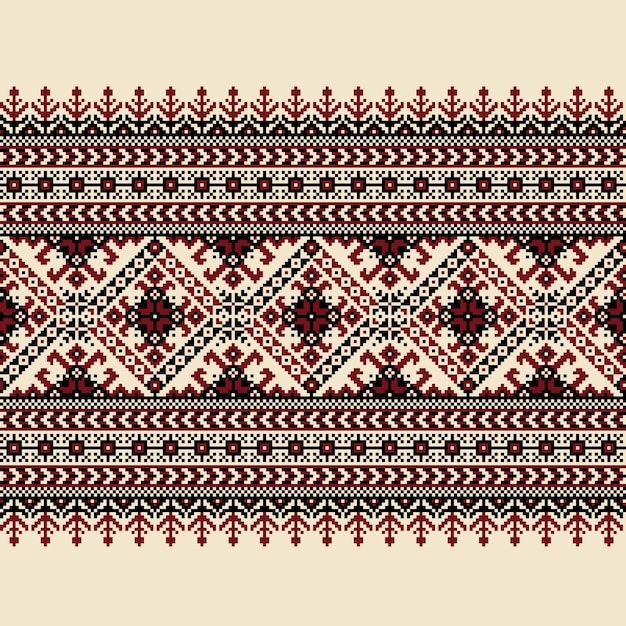 ウクライナの民間のシームレスなパターンの装飾のベクトル図。エスニック飾り。境界要素。伝統的なウクライナ語、ベラルーシ語の民族芸術ニット刺繍パターン -  Vyshyvanka