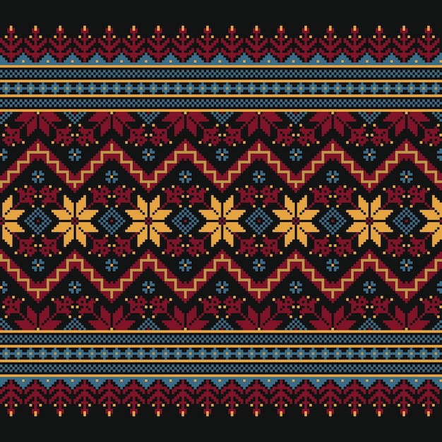 Vector illustration of Ukrainian folk seamless pattern ornament. Ethnic ornament. Border element. Traditional Ukrainian, Belarusian folk art knitted embroidery pattern - Vyshyvanka