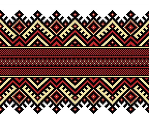 Vector illustration of Ukrainian folk seamless pattern ornament. Ethnic ornament. Border element. Traditional Ukrainian, Belarusian folk art knitted embroidery pattern - Vyshyvanka