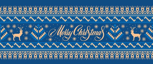 冬のシンボルとメリークリスマスのテキストとウクライナの民謡のシームレスなパターンの飾りのベクトル図民族の境界線要素伝統的なウクライナのニット刺繍パターンVyshyvanka