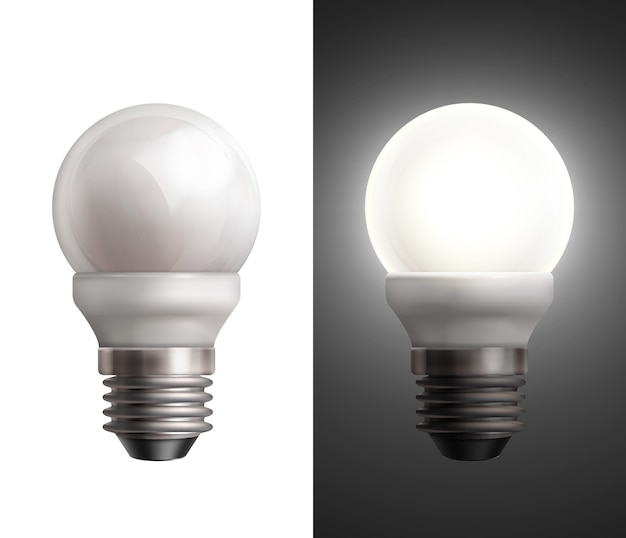 Free vector vector illustration with turned off and glowing energy saving lamps on black and white background