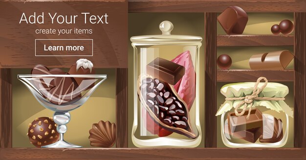 Vector illustration of a wooden rack with chocolate