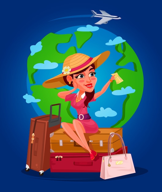 Free vector vector illustration of a young girl - the traveler