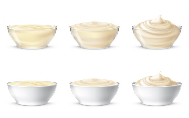 vector illustrations of mayonnaise, sour cream, sauce, sweet cream, yogurt, cosmetic cream