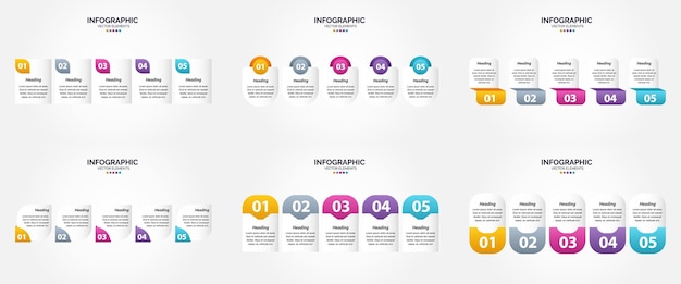 Le illustrazioni vettoriali di questo set sono ideali per creare infografiche aziendali per brochure pubblicitarie, volantini e riviste