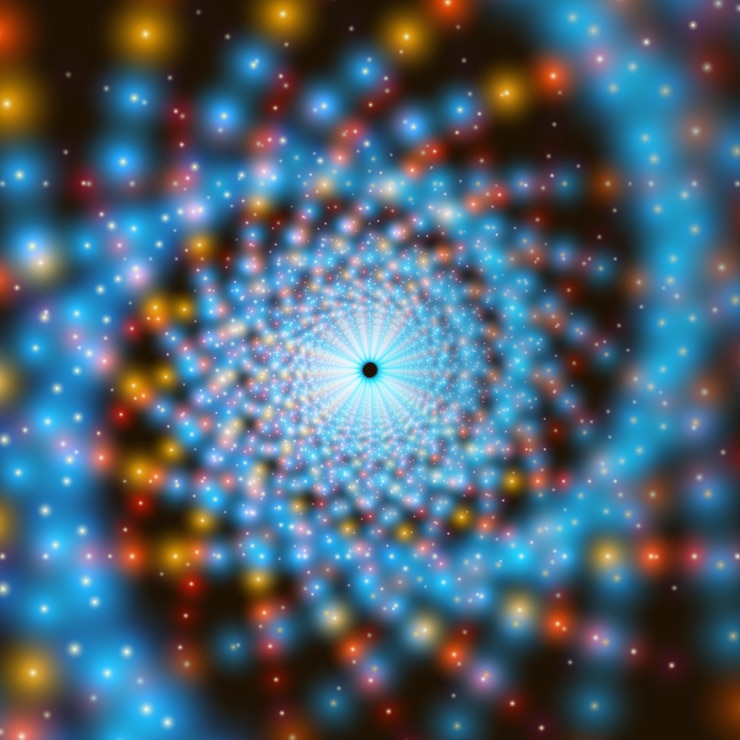 Free Vector vector infinite swirl tunnel of shining flares on background. fractal effect. glowing points form tunnel sectors.