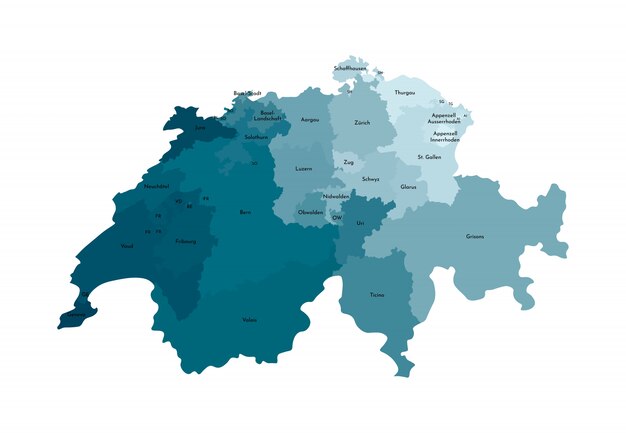 スイス連邦共和国の簡略化された行政地図のベクトル分離イラスト プレミアムベクター
