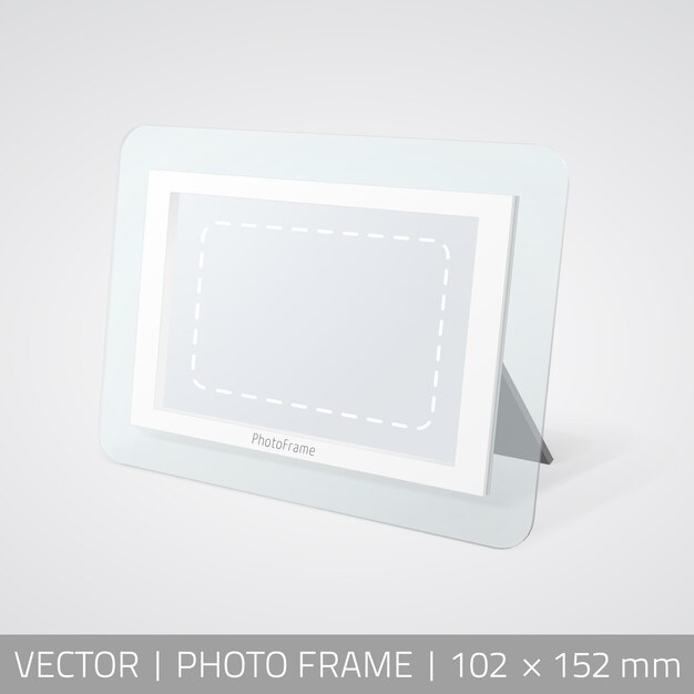 Vector isolated photo frame in perspective. Realistic photo frame standing on the surface with shadow.