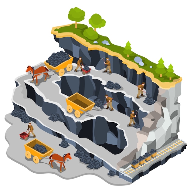 Free vector vector isometric illustration coal mining quarry