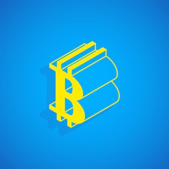 Vector isometric yellow color bitcoin logo cryptocurrency sign illustration isolated blue background
