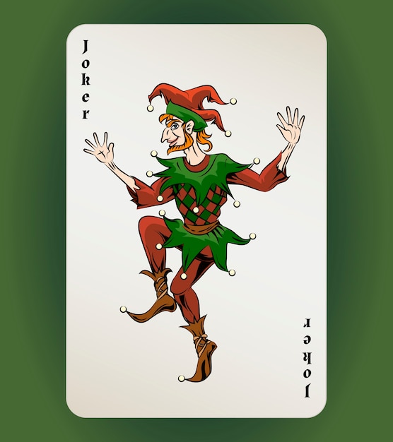 Vector Joker playing card, colored jester on white background