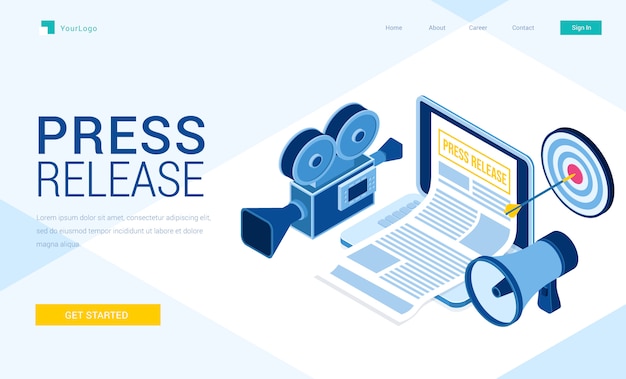 Vector landing page of press release