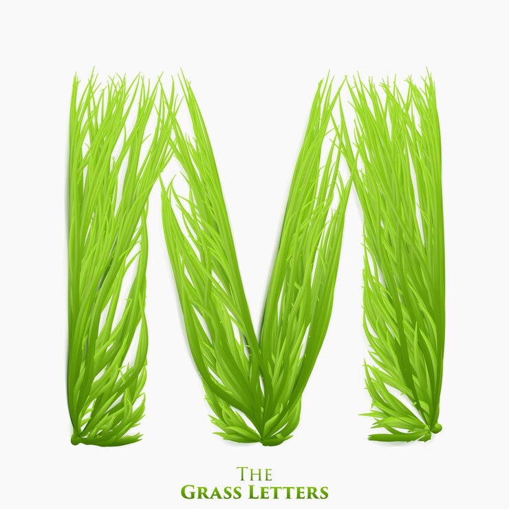 Free Vector vector letter m of juicy grass alphabet green m symbol consisting of growing grass realistic alphabet of organic plants spring and ecology typeset illustration