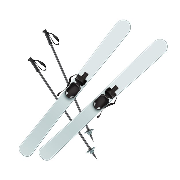 ベクトル水色のスキーと白い背景で隔離の黒い棒の上面図