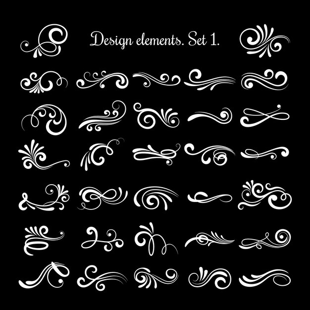 Vector line vintage scroll items for ornate design