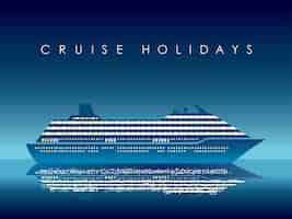 Free vector vector luxury cruise ship on the ocean at night with reflection on the water