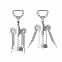 Free vector vector metal wing corkscrew for opening wine bottles, with levers and gears on white background