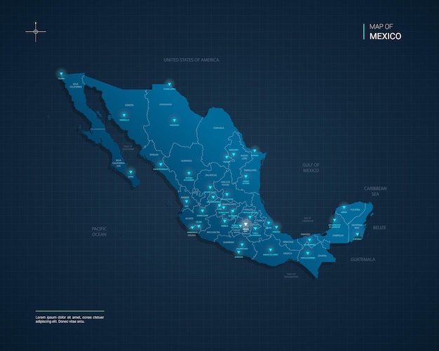 Premium Vector  Vector mexico map illustration with blue neon lightpoints
